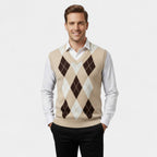 GILET SANS MANCHES HOMME COL V MAILLE À CARREAUX