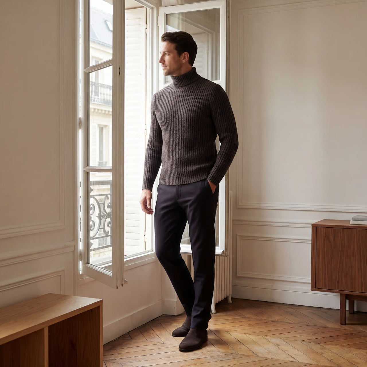 PULL HOMME COL ROULÉ MAILLE FINE