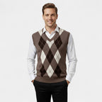 GILET SANS MANCHES HOMME COL V MAILLE À CARREAUX