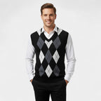 GILET SANS MANCHES HOMME COL V MAILLE À CARREAUX