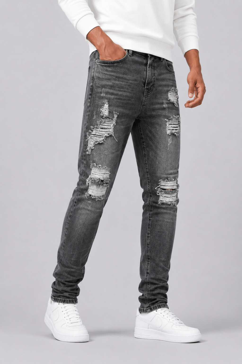 Jeans slim déchiré hommes - Gris