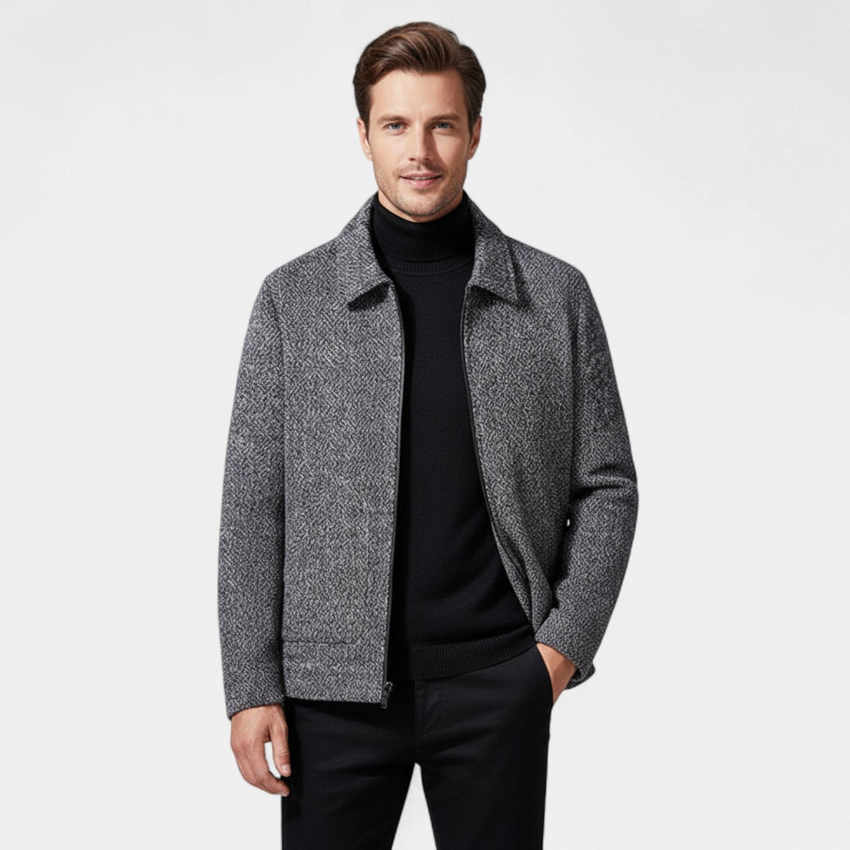 Manteau homme laine col montant - Gris