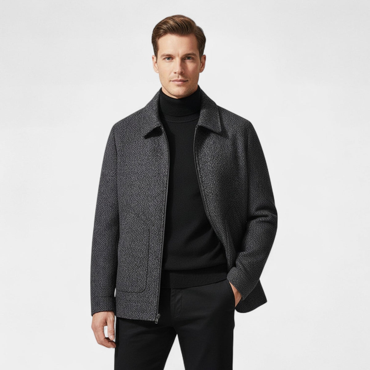 Manteau homme laine col montant - Noir
