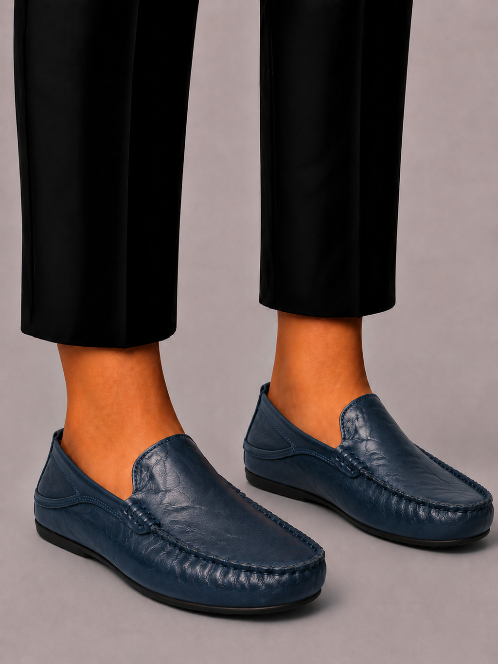 Mocassins cuir homme - Bleu Marine