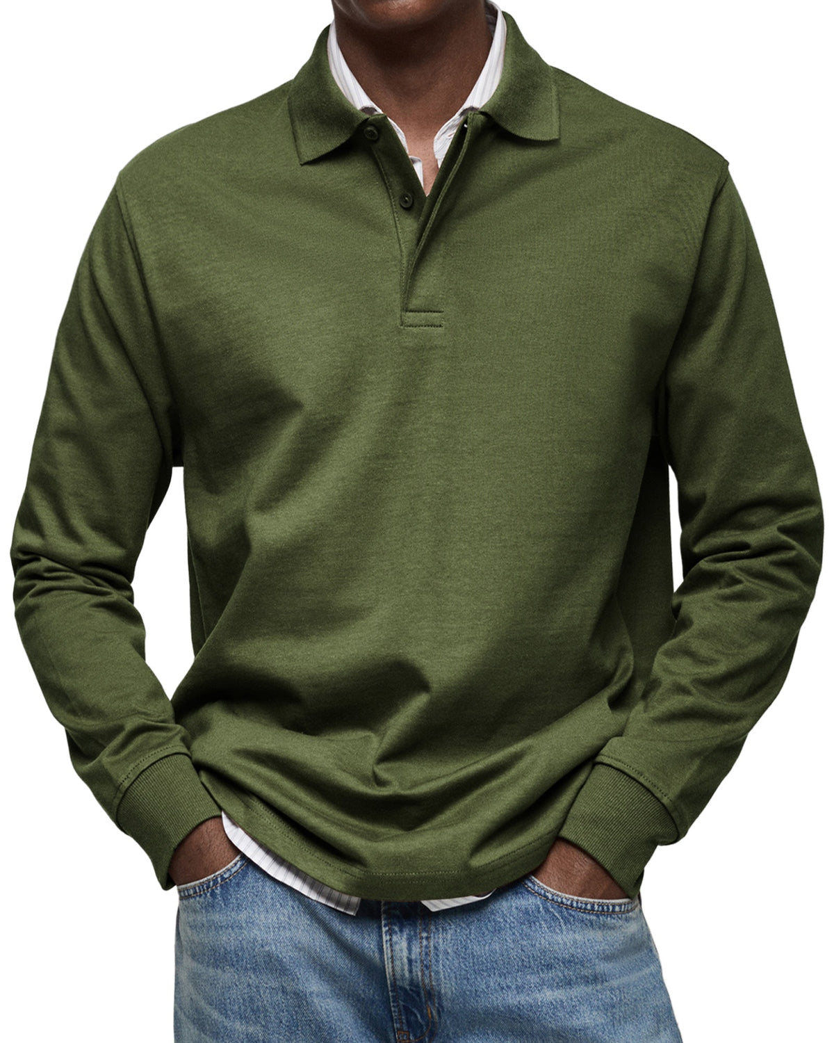 Polo à manches longues pour homme - Vert Militaire