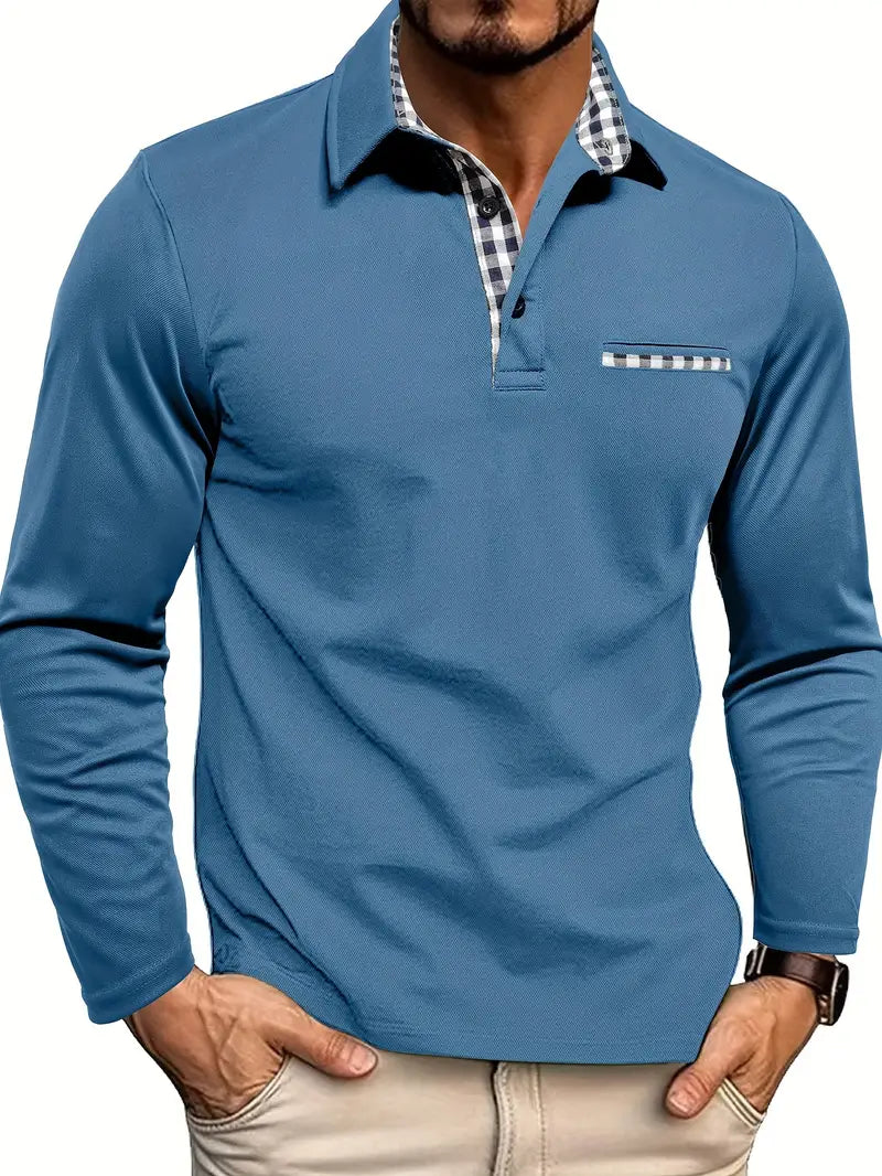 Polo à manches longues pour homme - Bleu