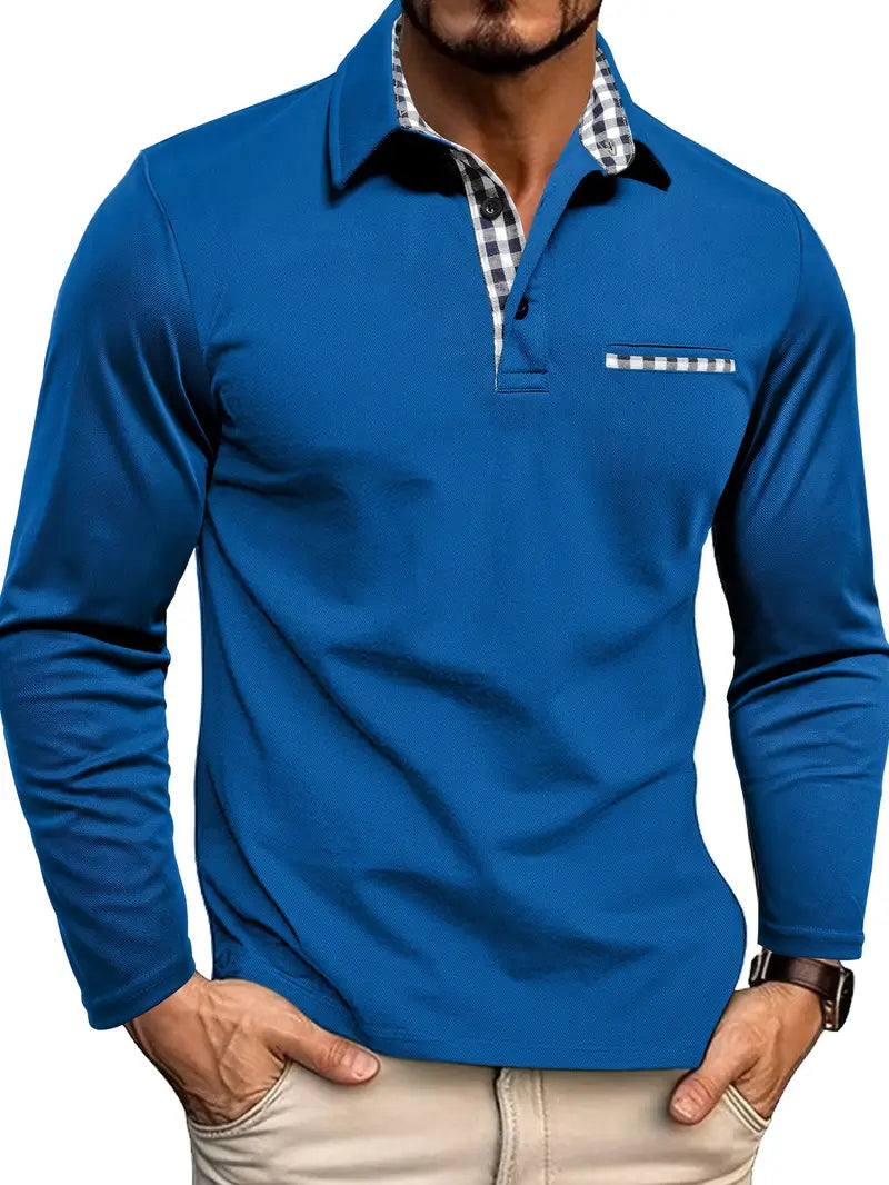Polo à manches longues pour homme - Bleu Foncé