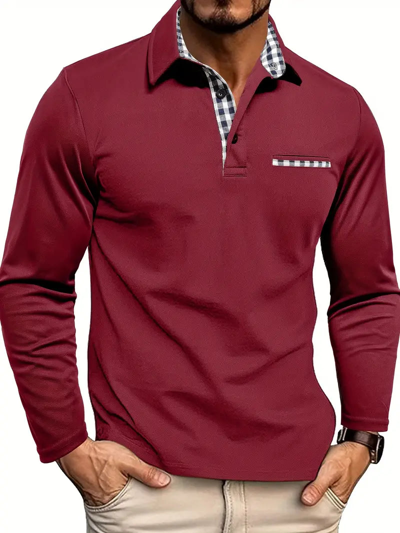 Polo à manches longues pour homme - Bordeaux
