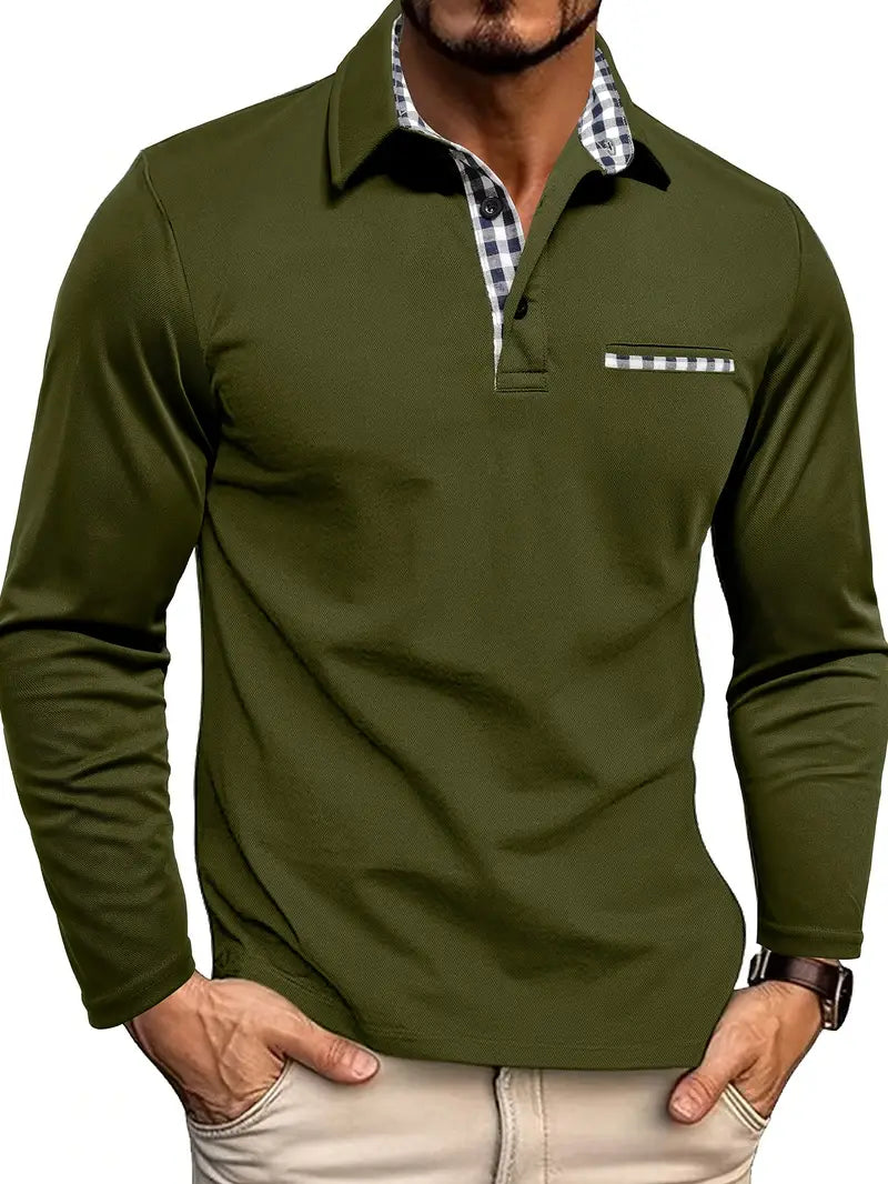 Polo à manches longues pour homme - Vert Olive