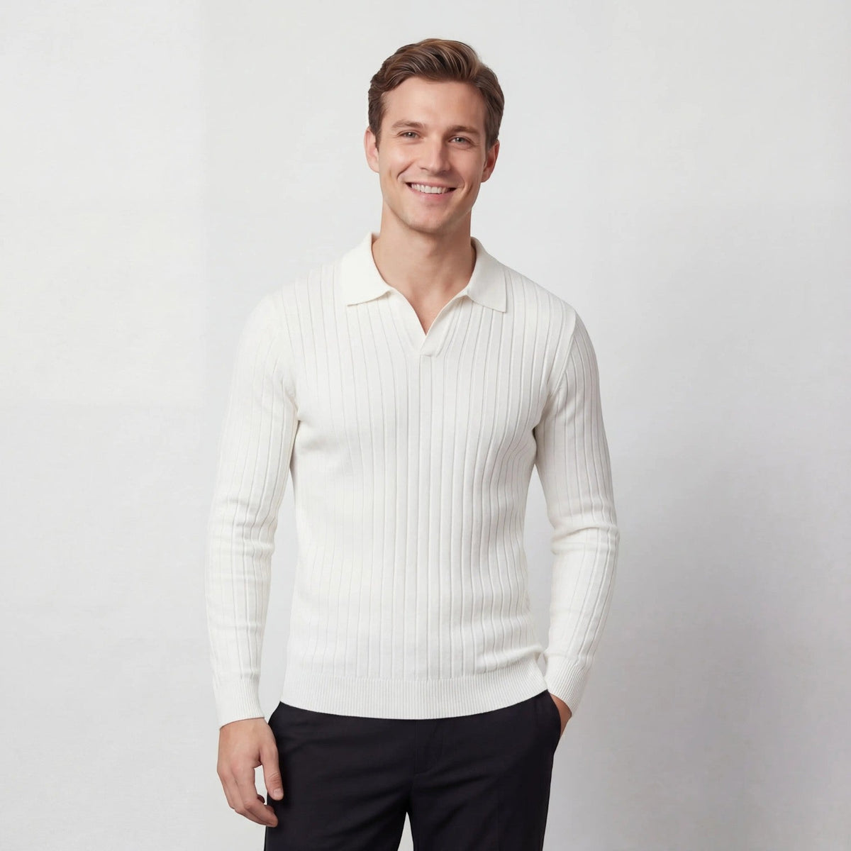 Polo homme rayures verticales - Blanc
