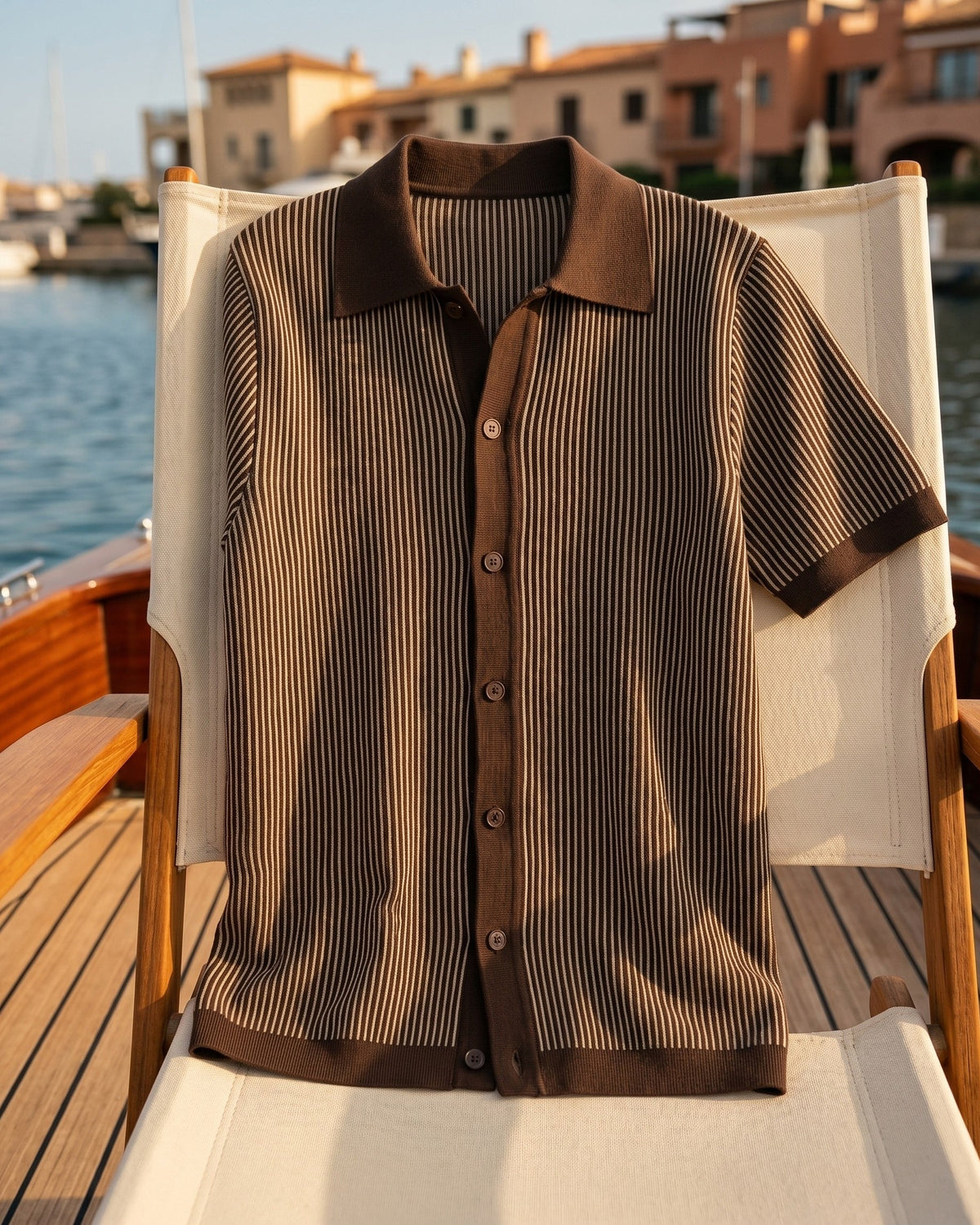 Polo tricoté à rayures verticales pour hommes - image 8
