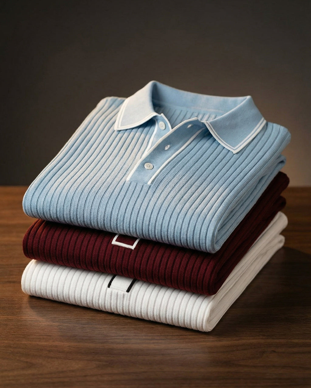 Polo tricoté côtelé avec col classique pour hommes - image 15