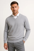 Pull col en v slim fit pour homme - Gris