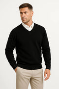 Pull col en v slim fit pour homme - Noir