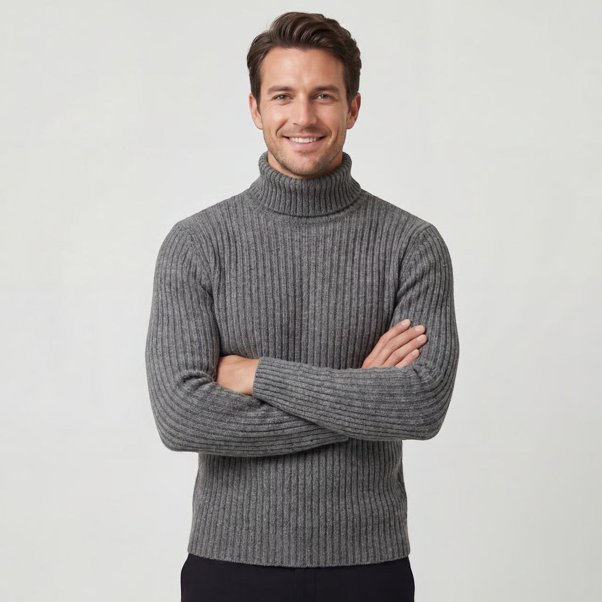 Pull homme col roulé maille fine - Gris