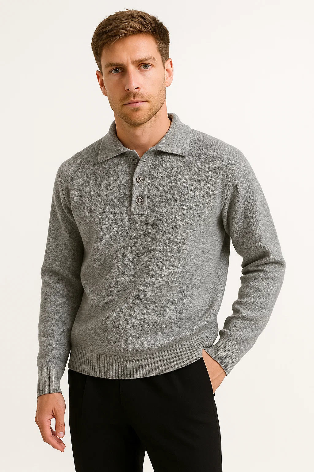 Pull polo tricot classique pour homme - Gris