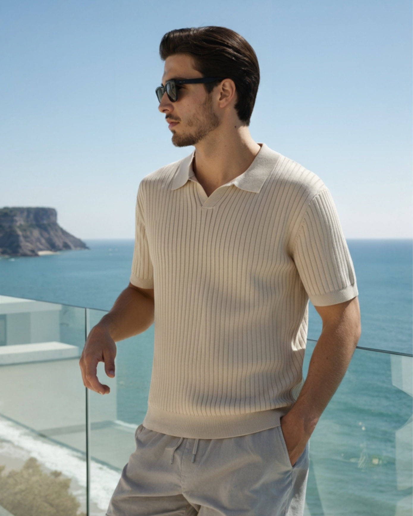 Polo Tricoté À Texture Côtelée Pour Hommes