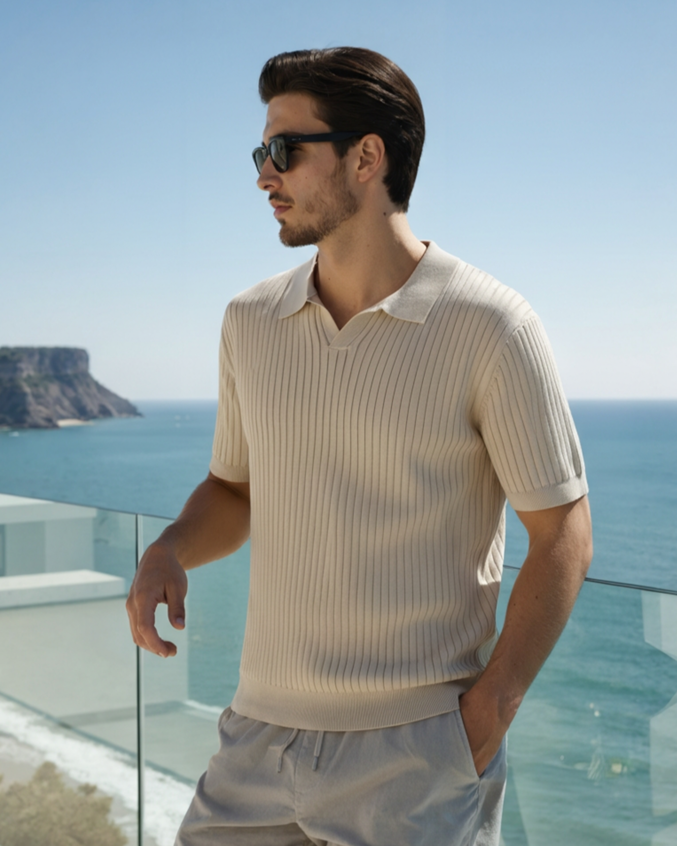Polo Tricoté À Texture Côtelée Pour Hommes