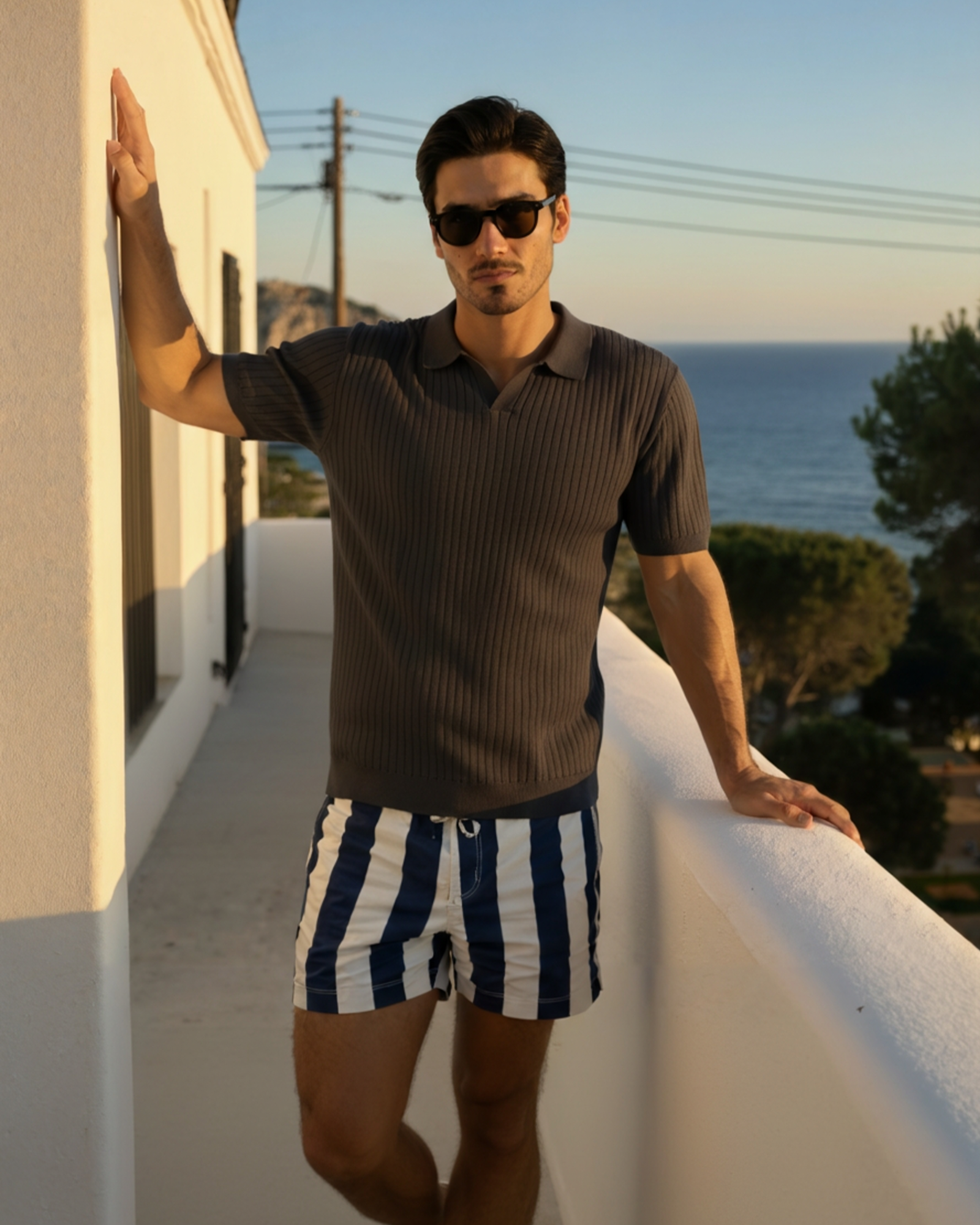 Polo Tricoté À Texture Côtelée Pour Hommes