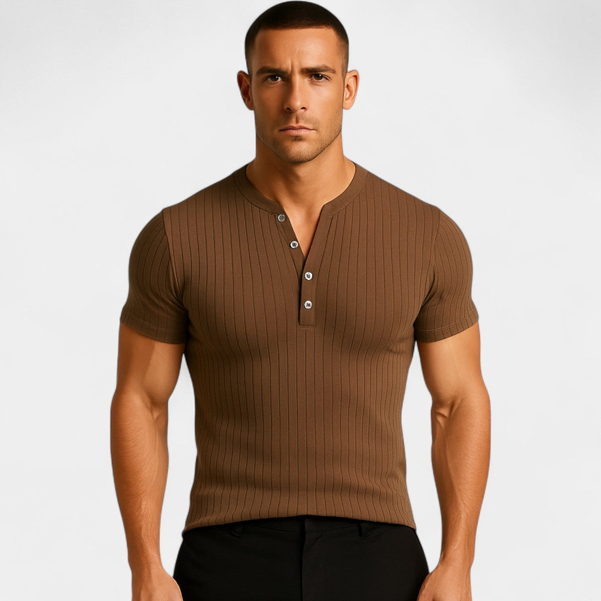 T-shirt homme maille côtelée - Kaki