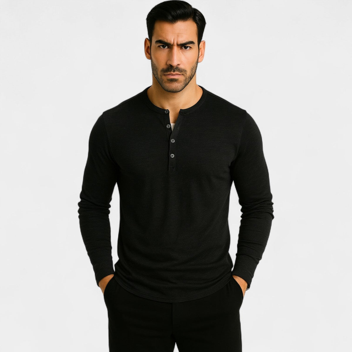 T-shirt homme manches longues boutons - image 1