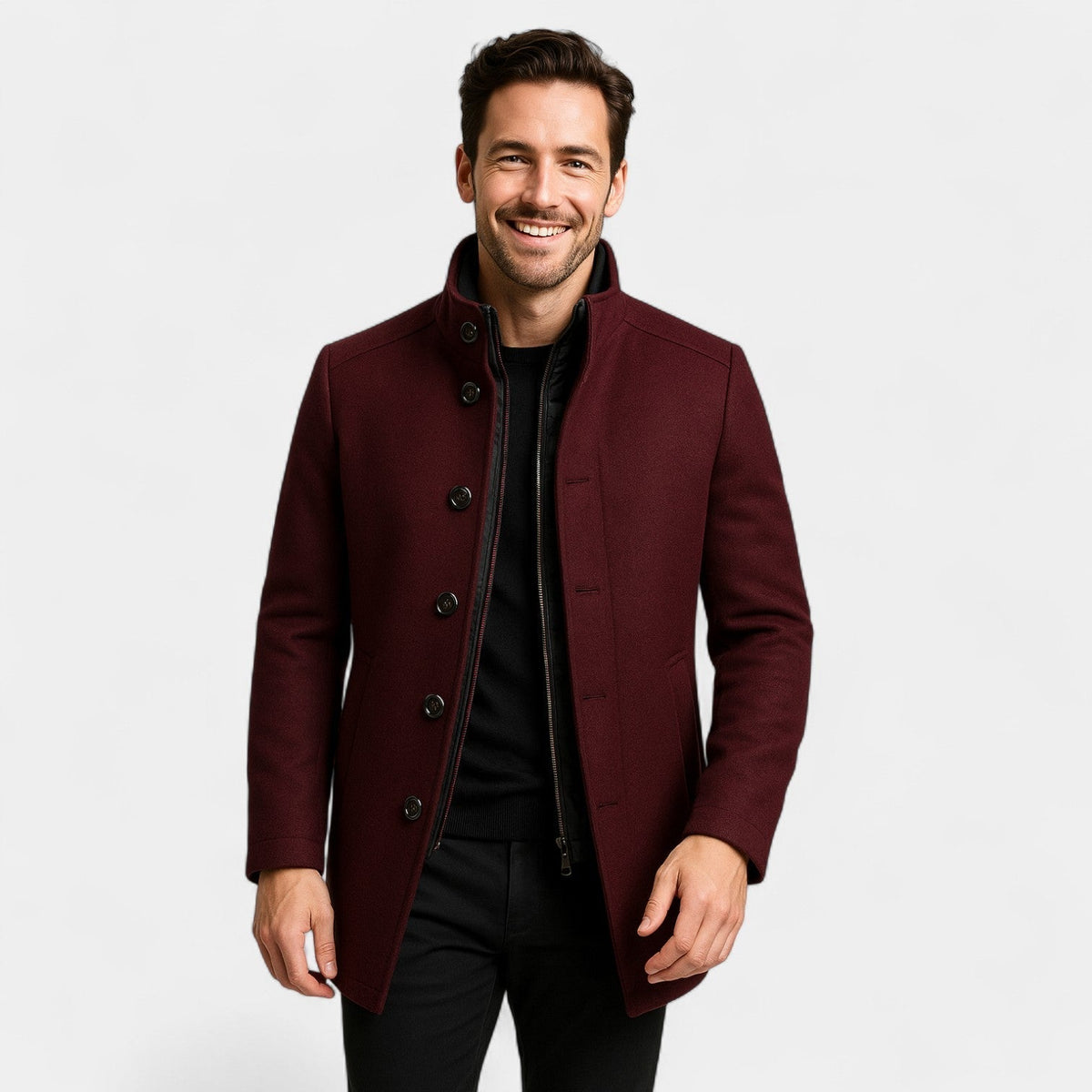 Trench parka homme capuche amovible - Rouge vin