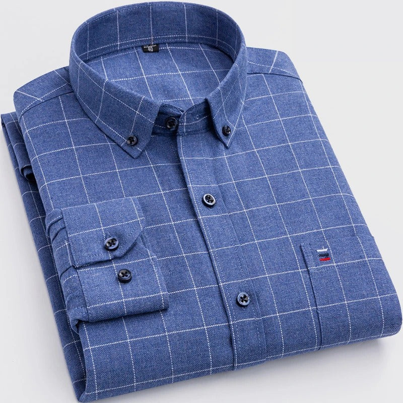 CHEMISE HOMME À CARREAUX ET COL BOUTONNÉ