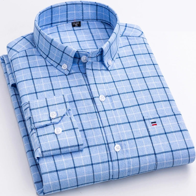 CHEMISE HOMME À CARREAUX ET COL BOUTONNÉ