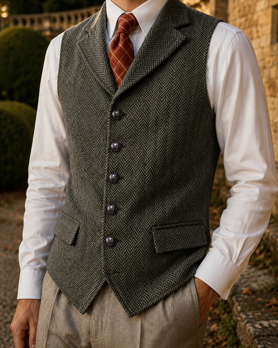 Veste à col à revers en motif chevron pour hommes - image 7