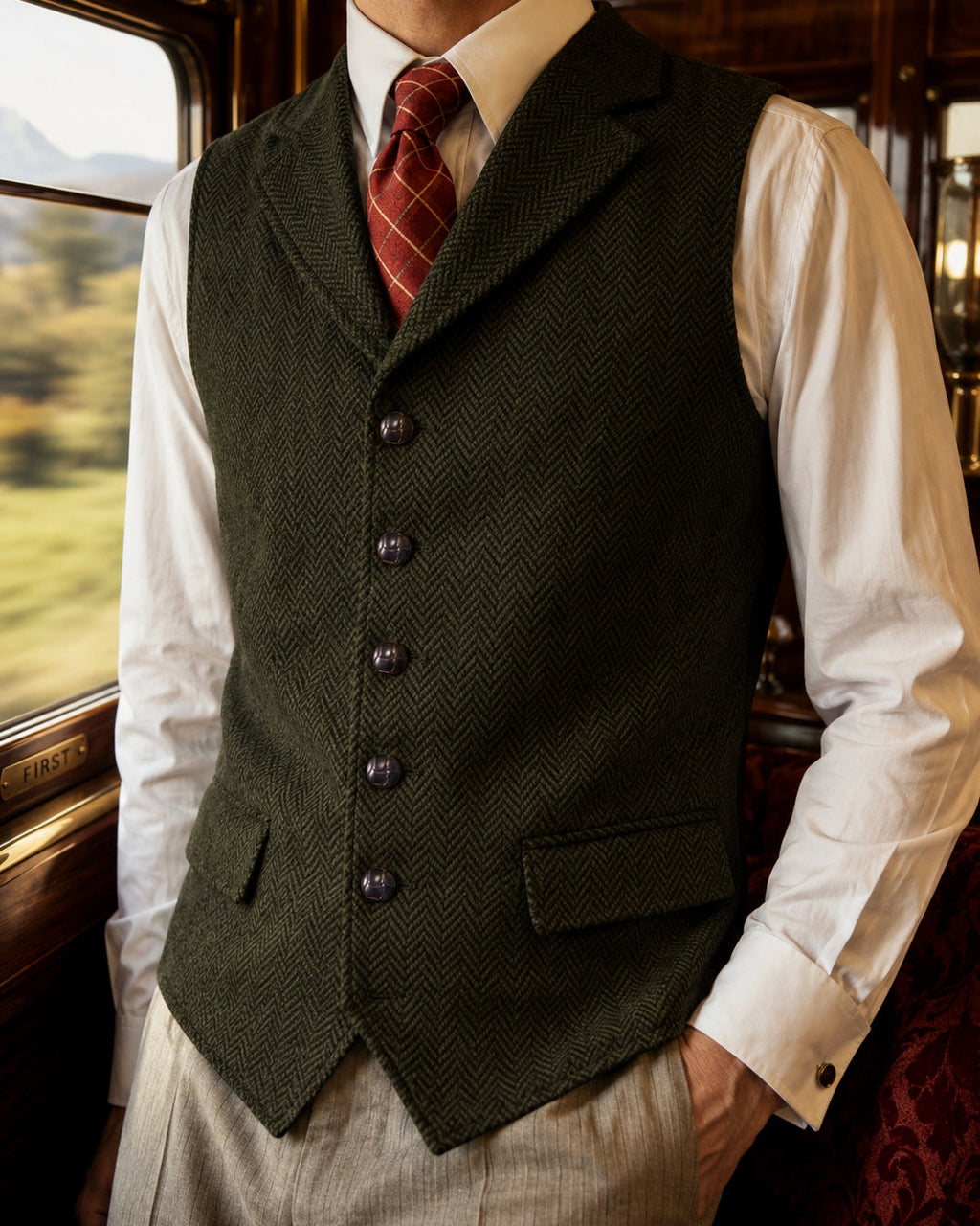 Veste à col à revers en motif chevron pour hommes - image 9