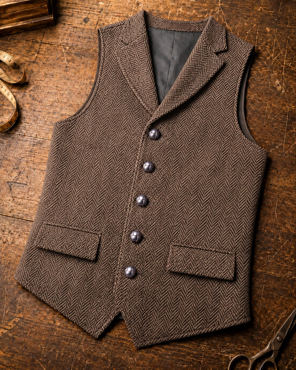 Veste à col à revers en motif chevron pour hommes - Marron