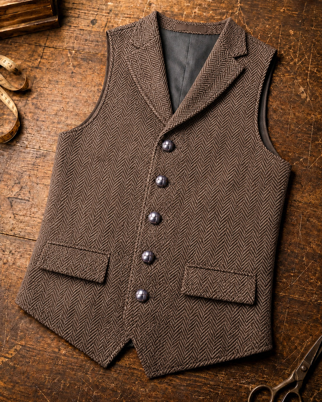 Veste à col à revers en motif chevron pour hommes - Marron