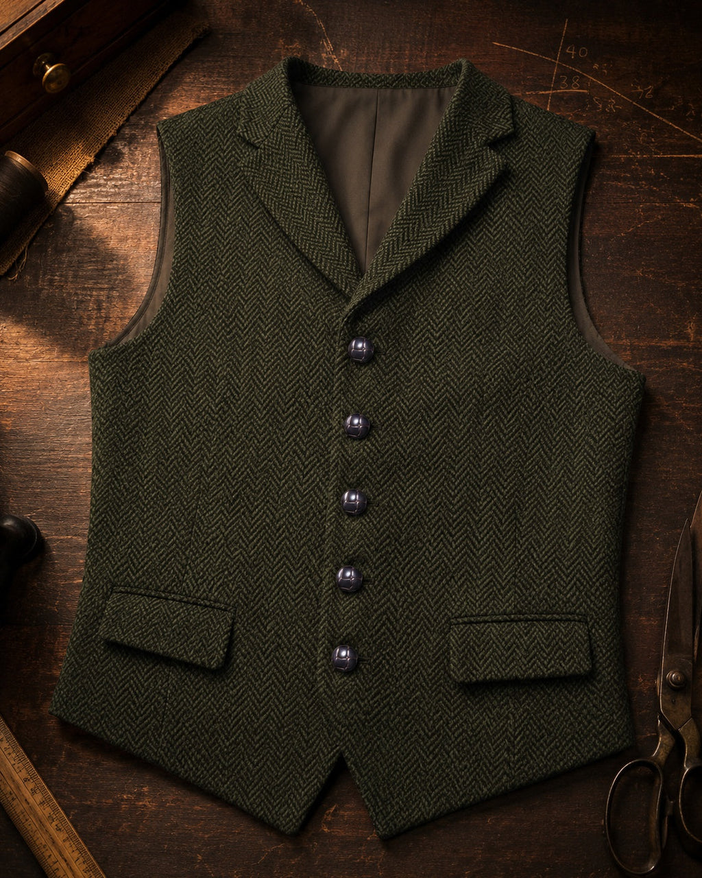 Veste à col à revers en motif chevron pour hommes - Olive