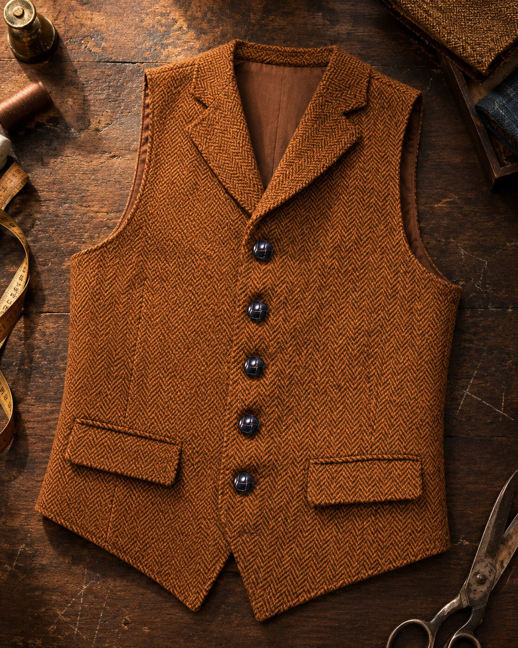 Veste à col à revers en motif chevron pour hommes - Rouille