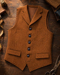 Veste à col à revers en motif chevron pour hommes - Rouille