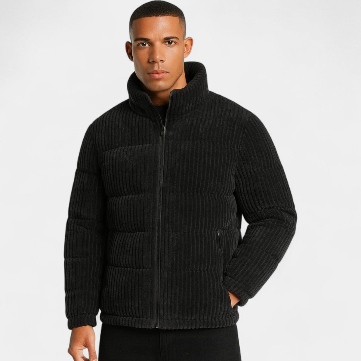 Veste homme velours côtelé matelassée - Noir