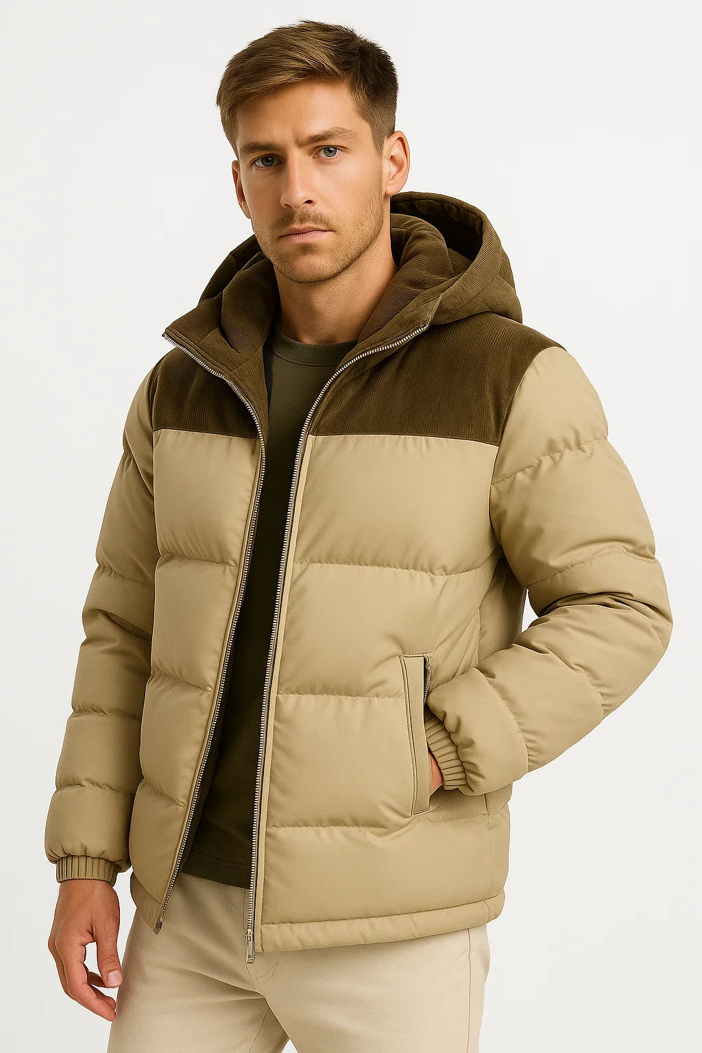 Veste puffer décontractée pour homme - Kaki