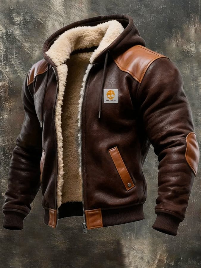 Veste vintage en daim avec capuche - Marron