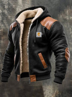 Veste vintage en daim avec capuche - Noir