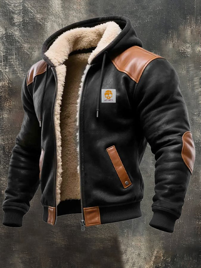Veste vintage en daim avec capuche - Noir